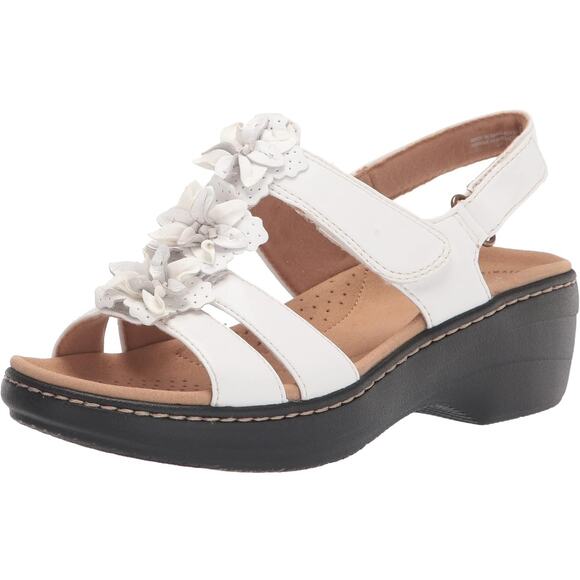 Clarks Women Merliah Sheryl Slingback Sandals Size US 9.5M White Leather - Picture 1 of 4